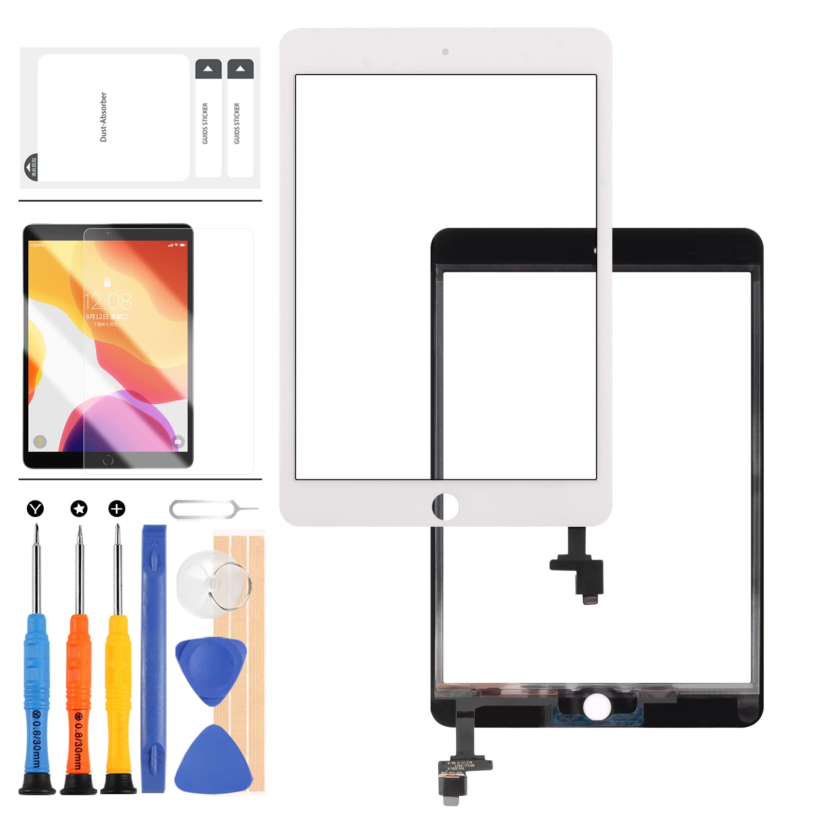 LADYSON 7.9" Touch Screen Replacement For IPad MINI 3 3rd Generation Touch Screen Digitizer Glass Assembly Kits A1599 A1600 A1601 Sensor Panel with IC + Tools+Tempered Glass (White)