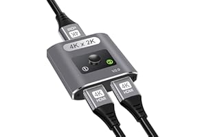 AUKOKIOULA HDMI Switch Splitter 4K@60Hz, Aluminum Bi-Directional HDMI 2.0 Switcher, HDMI Splitter 1 in 2 Out/ 2 in 1 Out, Support 4K 3D HDR for Xbox, PS5/4/3, Fire Stick, Roku, HDTV, Projector, Computer (Gray)