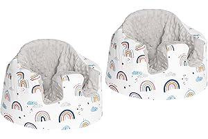 Solfres Set of 2 Baby Seat Cover, Compatible with Bumbo Seat (Original), Ultra Soft and Cozy Fabric Seat Cover, Washable Bumbo Seat Protector, Cartoon Rainbow