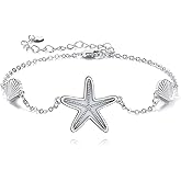 MONGAS Starfish Bracelet Sterling Silver Starfish Shell Bracelet Ocean Beach Jewelry Christmas Gifts for Women