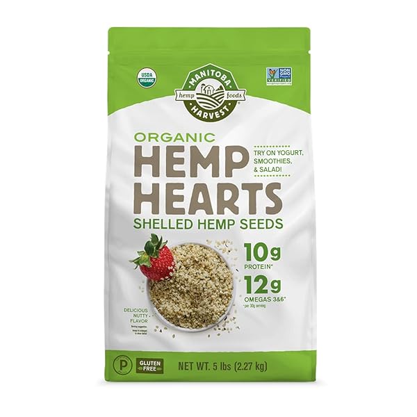 MANITOBA HARVEST ORGANIC HEMP SEEDS, 5 LB, 10G PLANT BASED PROTEIN AND 12G OMEGA 3 & 6 PER SRV, SMOOTHIES, YOGURT & SALAD, NON-GMO, VEGAN, KETO, PALEO, GLUTEN FREE