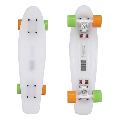 Hudora 12134 Skateboard 22 inch Complete Skate Board ABEC-7 Mini Cruiser with LED Light Up Deck for Kids Boys Youths Beginners