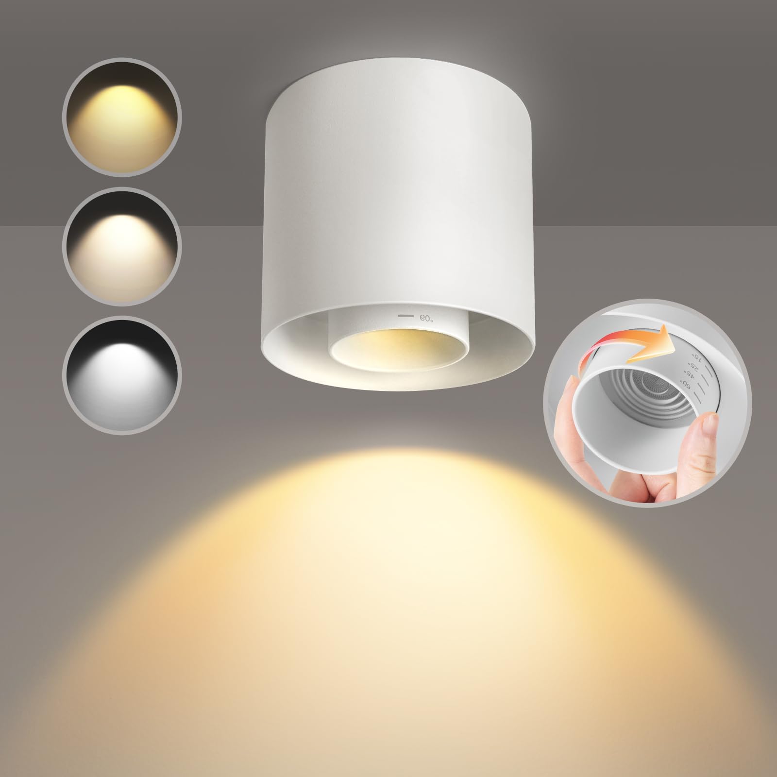 Photo 1 of OTeedo 30W Zoomable Ceiling Spotlight Fixture,LED 3 Color Dimmable 4.7"Cylinder Flush Mount Down Lights,20w/10w Power Adjustable Ceiling Lights Spot Light Indoor for Living Room Hallway Kitchen White