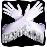 GEMILY Red Fringe Christmas Gloves Long Stretchy Satin Gloves for Women