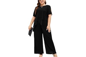ZOMVA Plus Size Dressy Chiffon Pant Suit 2 Piece for Wedding Mother of The Bride Groom Formal Set Elegant Outfit