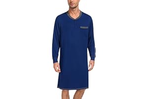 SWOMOG Mens Nightshirt Modal Long Sleeve Nightgown Henley Night Shirts Sleepwear Big & Tall Nightwear S-XXXL