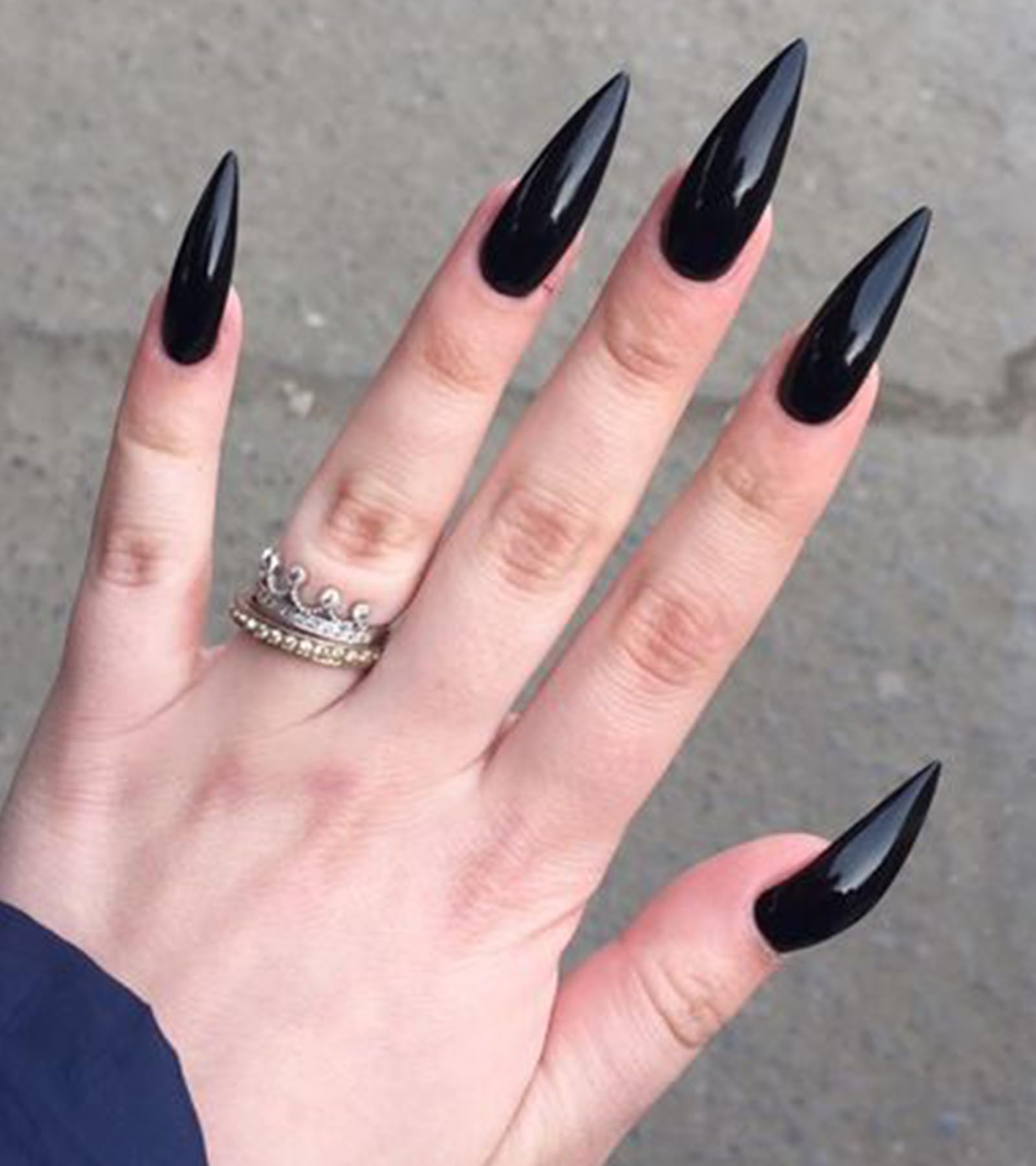 Black Press On Nails - Aegenacess Jelly Stiletto Fake Nails with Glue Sticker, Press On Nails Long, Glossy Stick On Nails in 12 Sizes, 24PCS Glue On Nails - Image 5