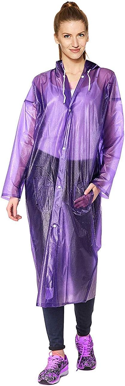 Women's One-Piece Waterproof Portable Rain Coat with Hoods and Sleeves (Purple Raincoat, XX-Large)