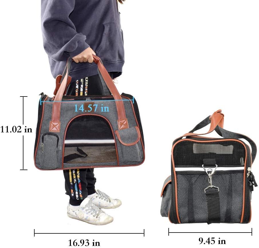 Purrpy Ventilative Cat Dog Carrier Airline Approved Soft Sided Pet Travel Bag Portable Car Seat Safe Carrier Deep Grey M : Pet Supplies