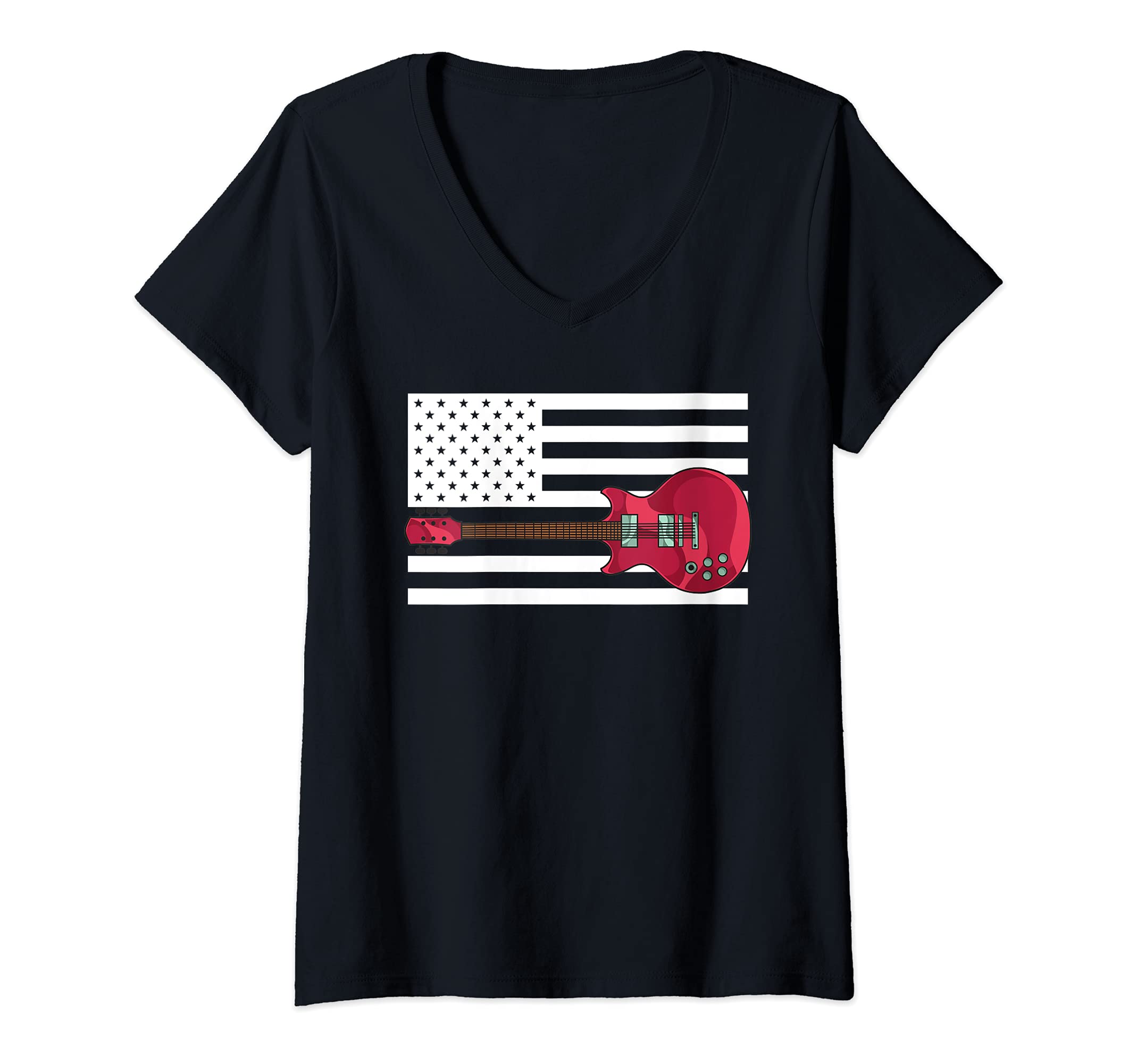 Womens Guitarist US Flag Guitar Player 4th Of July Electric Guitar V-Neck T-Shirt