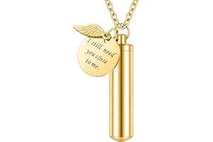 abooxiu Cylinder Urn Necklace for Ashes Cremation Jewelry/Keychain for human Pet Stainless Steel Memorial Keepsake Pendant with Angel Wing Charm Ashes