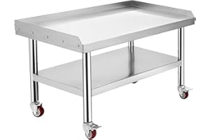MOVECOM Equipment Grill Stand Table | Stainless Steel 36"x30"x24" | 1000 lbs Top Shelf, 220 lbs Bottom Shelf | Adjustable Legs with 2" Edge Baffle | Ideal for Commercial Kitchens, Hotels, and Homes