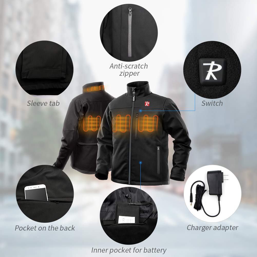 Heated Jacket for Men with 5 Heated Zone and 7.4V 10050mAh Battery Passed UL Certification Comfortable Stylish Warm (M) Black