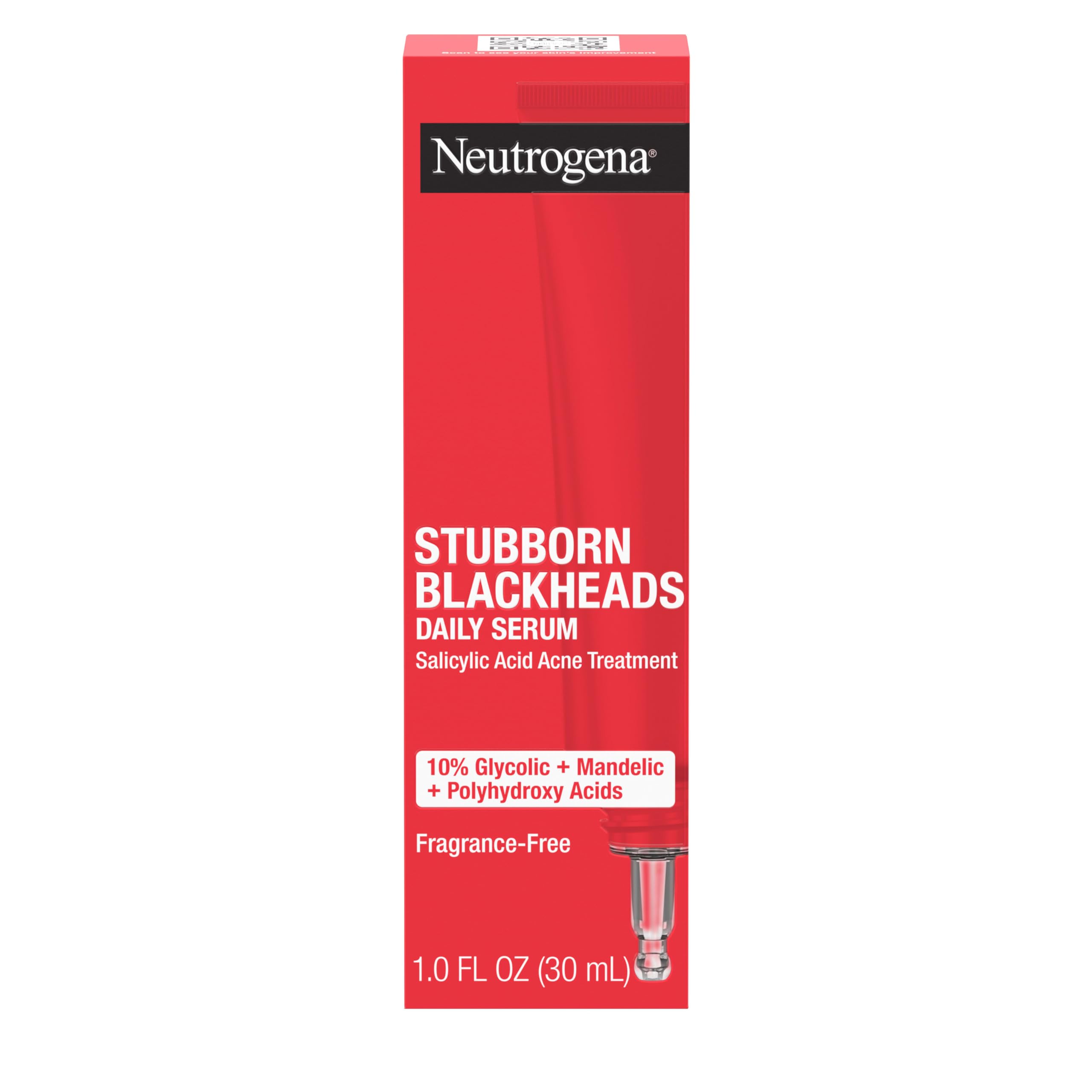 Photo 1 of Neutrogena Stubborn Blackheads Daily Acne Facial Serum with Salicylic, Glycolic, Polyhydroxy & Mandelic Acids, Oil-Free Face Serum for Acne-Prone Skin to Help Clear Clogged Pores, 1 fl. oz