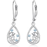 KINGWHYTE Axolotl/Crab/Dolphin/Turtle Earrings for Women 925 Steling Silver Opal Dangle Leverback Earring Cute Animal Drop Earrings Mothers Days Jewelry Gifts for Mum