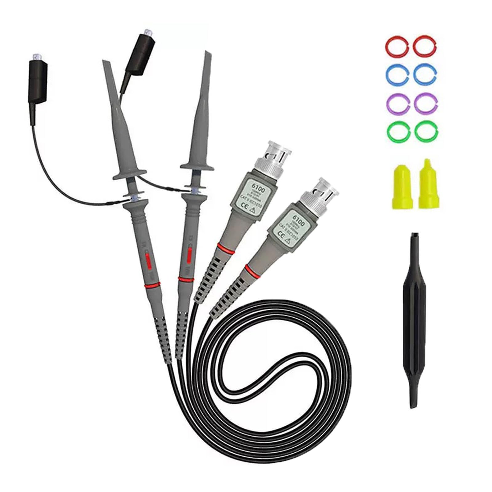 Aofan P6100 100MHz Oscilloscope Probe 10:1/1:1 Switchable BNC Clip Probes with Detachable Tips - Compatible with Tektronix, Rigol, Siglent & More