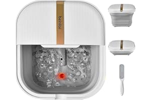 Beinilai Foot Spa, Collapsible Foot Bath Spa with Heat and Bubble Massage,Feet Soaking Tub with Vibration,2 Massage Rollers, Raised Nodes & Red Light,Pedicure Foot Spa Soak with Foot File (White)