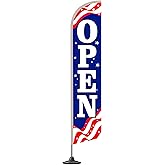 12x2.5 Feet Tall Feather Single Sided Flags "Open" - Feathers Banners Open Themed - Decorations Glory Stars Stripes Banner - OpenPolyester Flag Banner for Storefronts - Flagpole is Not Included