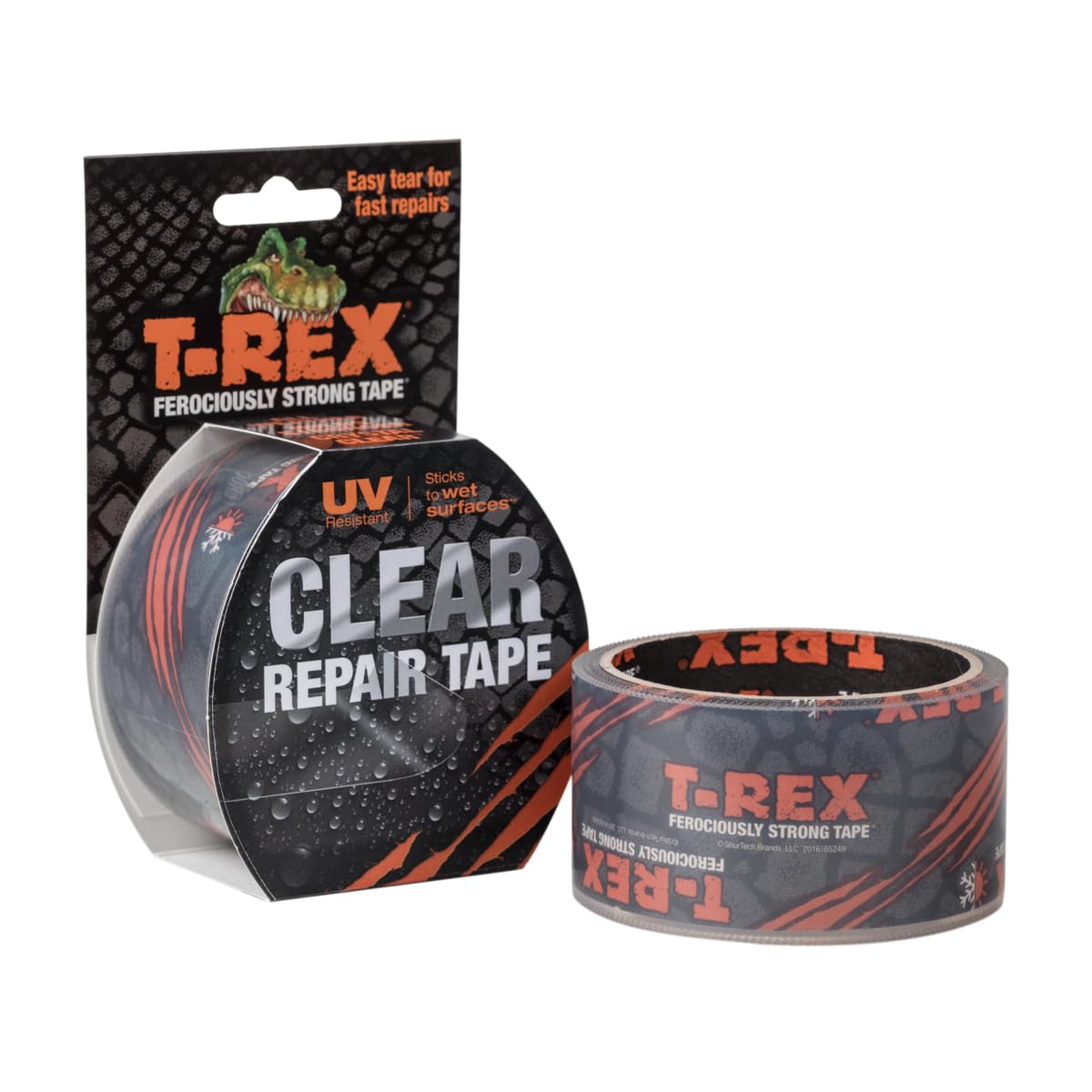 T-Rex Tape Ferociously Strong Clear Tape, 48mm x 8.2m Clear Waterproof Tape Outdoor Use, Strong Tape, Repair Tape, Clear Duct Tape, Gaffer Tape, Easy to Tear, Sticks to Wet Surfaces, UV Resistant