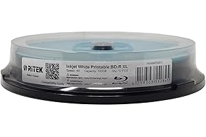 10 Pack Ritek BD-R XL BDXL 100GB Archival Grade Triple Layers 4X White Inkjet Hub Printable Blank Recordable Disc in Spindle