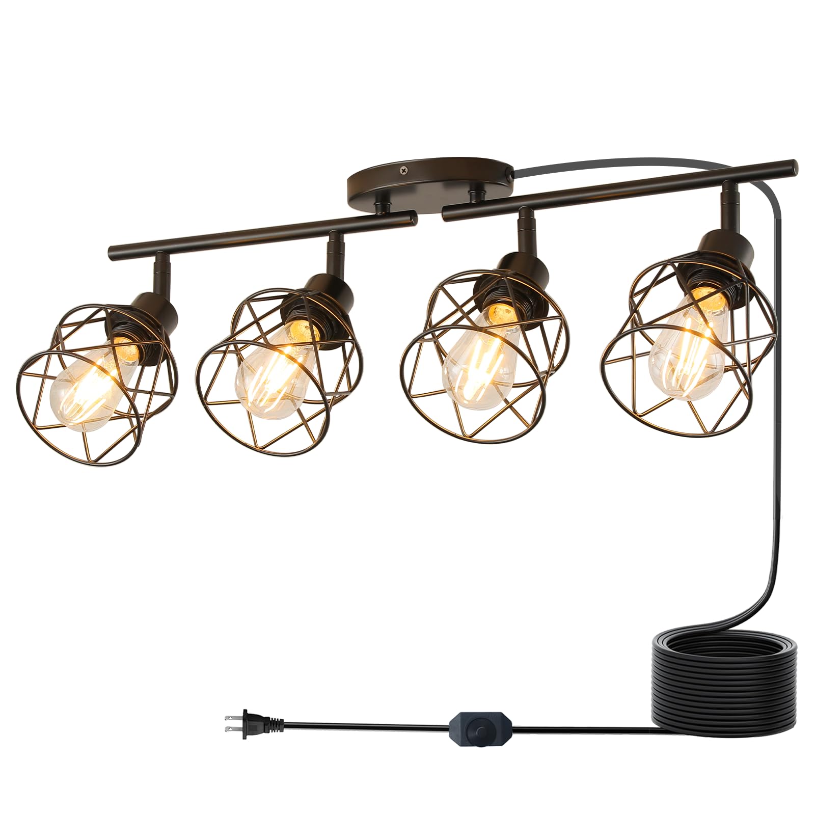 Photo 1 of vivihobb Dimmable 4 Light Plug in Ceiling Light,Black Plug in Track Lighting Kit with 16.5' Cord,Flexibly Rotatable Light Head,Modern Industrial Farmhouse Style(Bulbs Not Included)