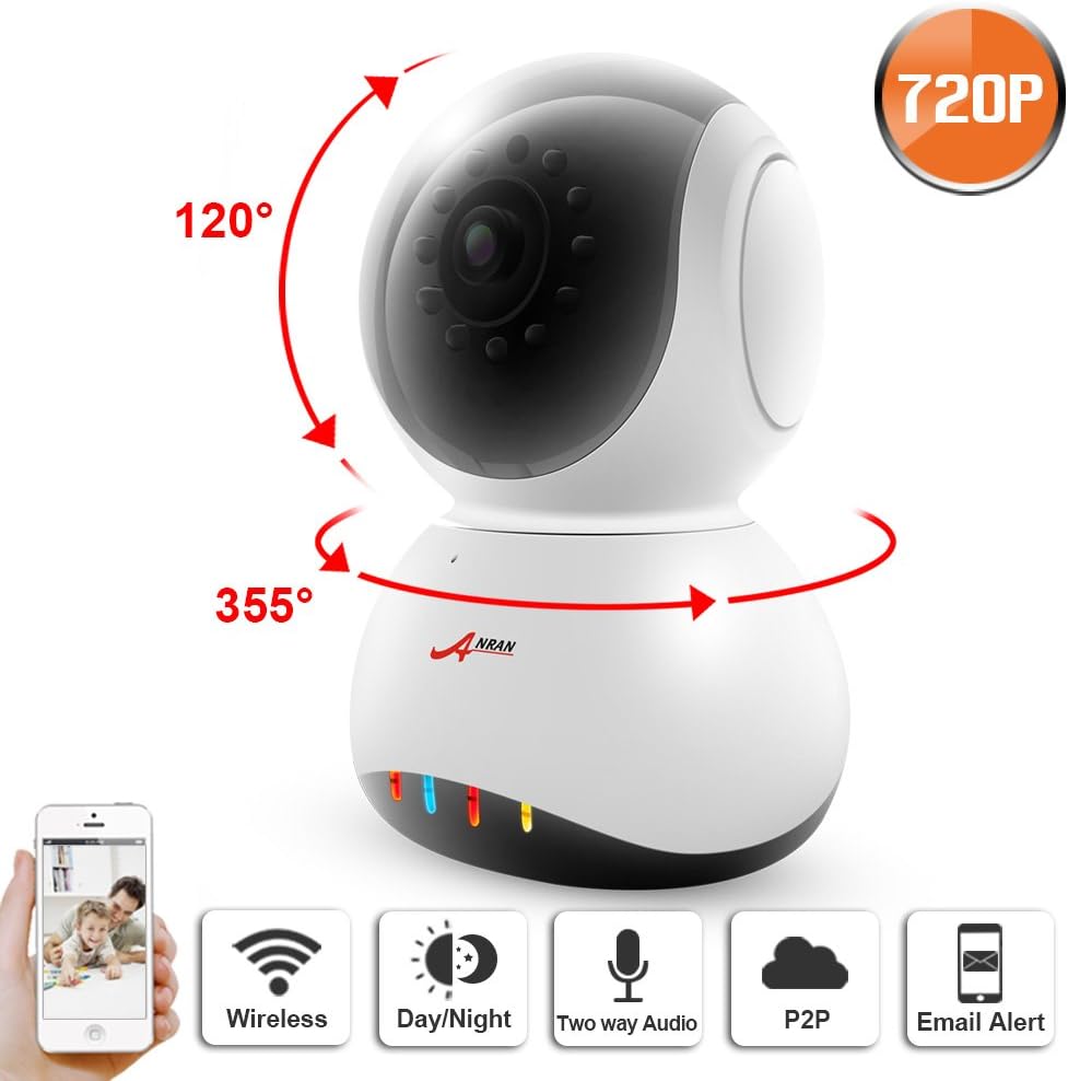 ANRAN Smart Wireless IP Camera CCTV Home Security HD 720P Wifi Baby Monitor Video Surveillance Network Webcam - Plug Play, Night Vision, Two Way Audio, Pan/Tilt Motion SmartCam
