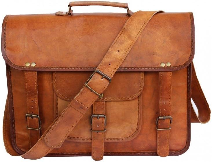 CraftShades Adults Vintage Handmade 15'' Leather Laptop Crossover Messenger Bag