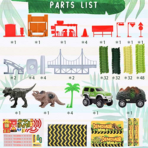 Bdwing Dinosaur Race Car Track Toys, Flexible Assembly Car Tracks Train Set for Boys Girls Toddlers and Kids (Extra 1 Set Traffic Signs) Best Gift for 2 3 4 5 Years Old
