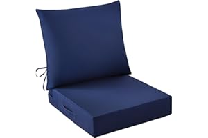 IASEAHK Outdoor Seat Cushion Set, Waterproof & Fade Resistant Patio Chair Cushions, Outdoors Cushion for Patio Furniture, 24 x 24 x 5.75 Inch, Outdoor Couch Cushions with Handle and Ties, Navy Blue