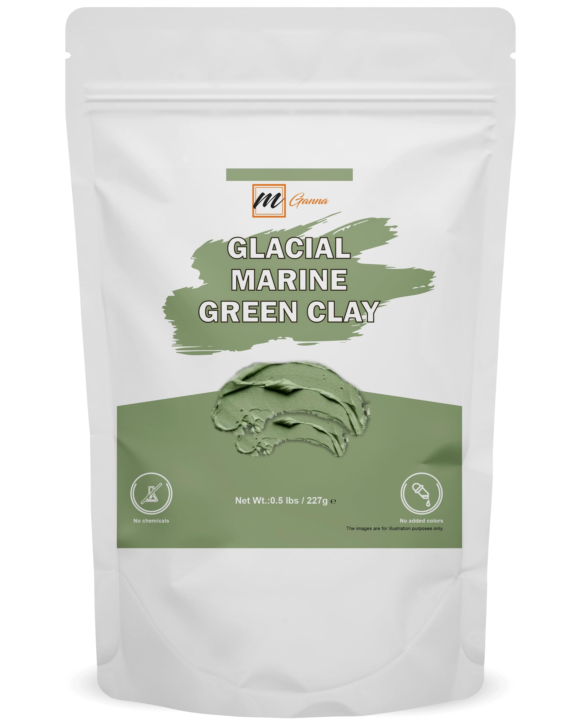 mGanna 100% Natural Glacial Marine Green Clay Powder 0.5 LBS / 227 GMS for Facial Masks, Creams, Body Wraps, Soft Peels, Scrubs and Soap Making