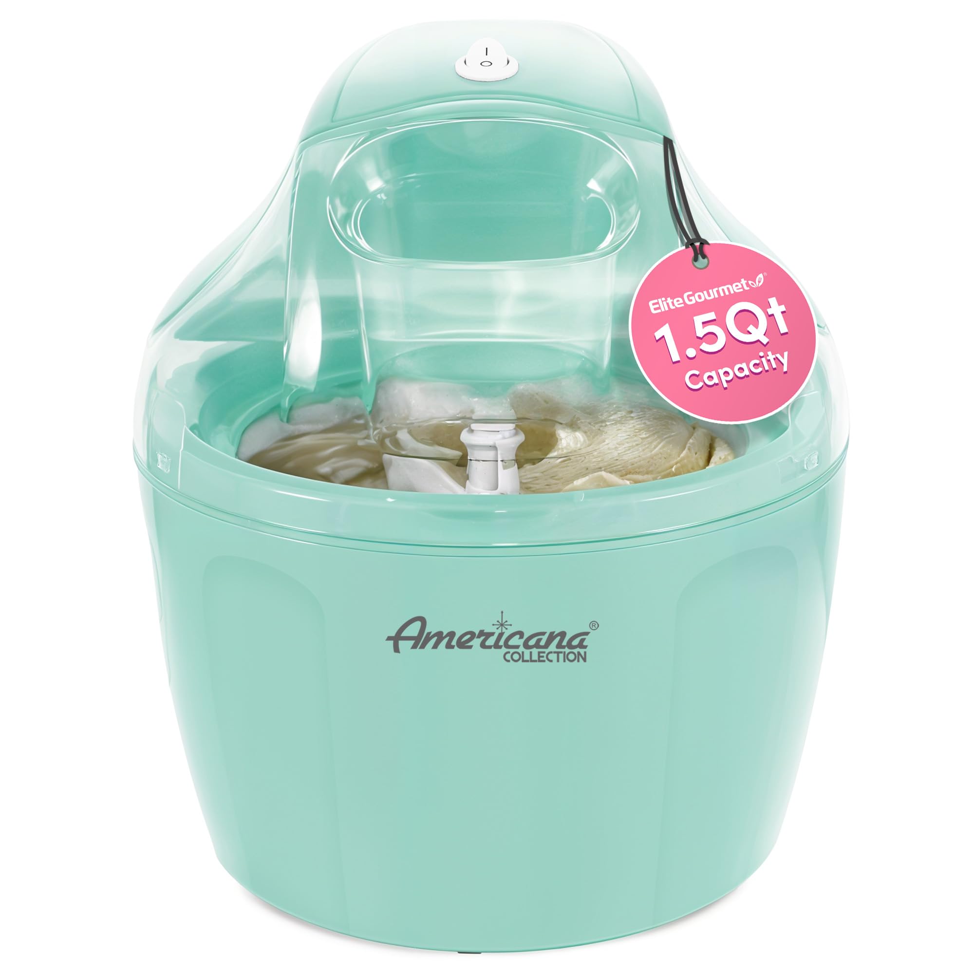 Photo 1 of Americana EIM-1400M 1.5 Qt Freezer Bowl Automatic Easy Homemade Electric Ice Cream Maker, Ingredient Chute, On/Off Switch, No Salt Needed, Creamy Ice Cream, Gelato, Frozen Yogurt, Sorbet, Recipe Book