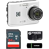 Kodak PIXPRO FZ45 16MP Digital Camera 4X Optical Zoom 27mm Wide Angle 1080P Full HD Video 2.7" LCD Camera (White) + 64GB Card and Reader + Memory Wallet Bundle