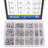 Glarks 510 Pieces Pan Head Stainless Steel Screws Nuts Lock and Flat Gasket Washers Assortment Kit