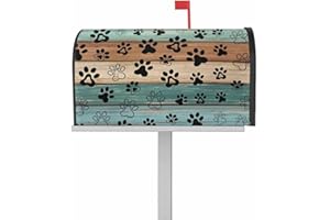 LBCASA Dog Paws Prints Mailbox Covers Magnetic Mailbox Wraps, Rustic Teal Brown Turquoise Wood Post Letter Box Cover for Garden Yard Outdoor Decor Standard Size 18x21 Inch