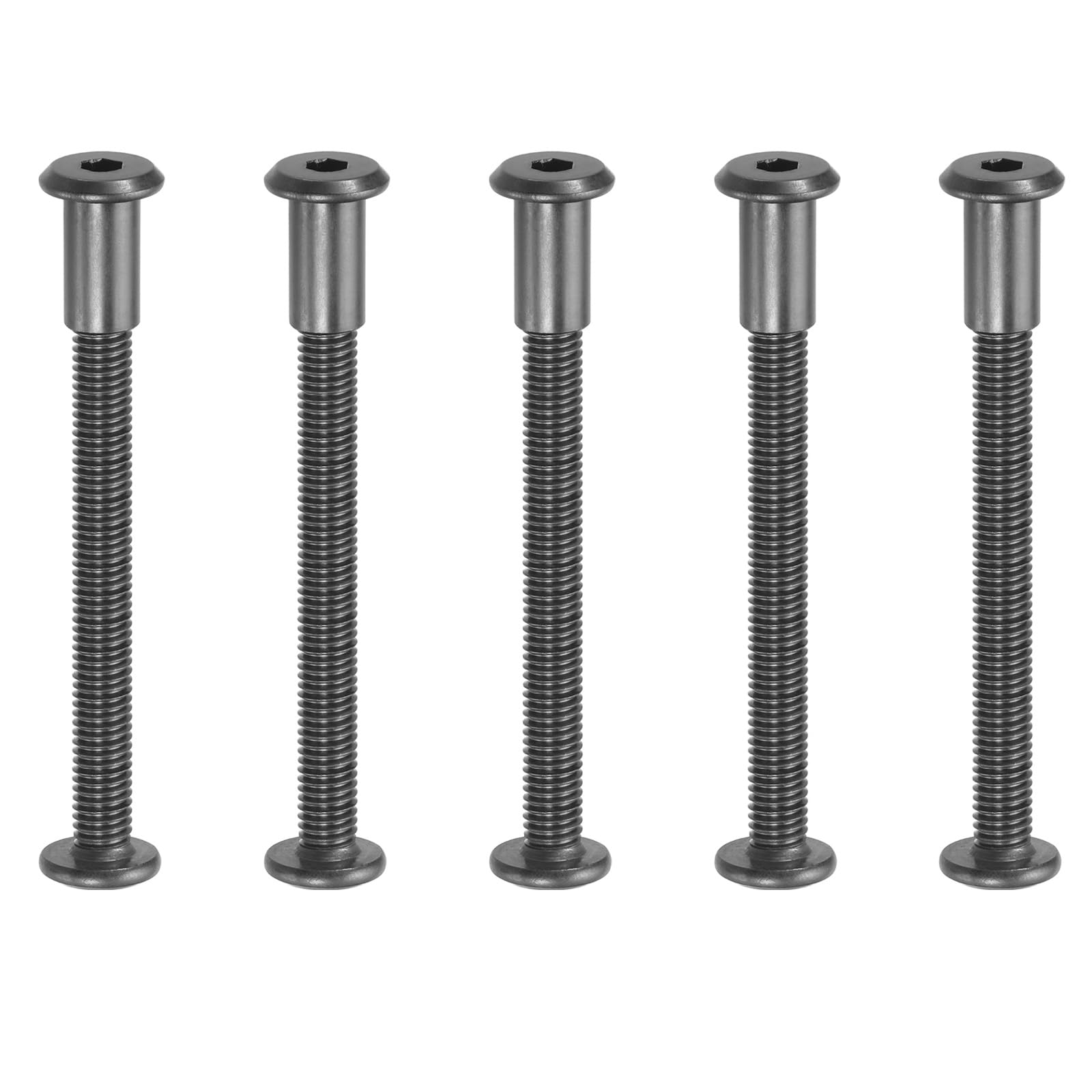 PATIKIL M8 x 55 mm Hex Chicago Screws, 5 Set Binding Screw Posts Connecting Hex Drive Socket Cap Bolt Nuts for Scrapbook Leather Belt Album Photo Furniture Repair, Black