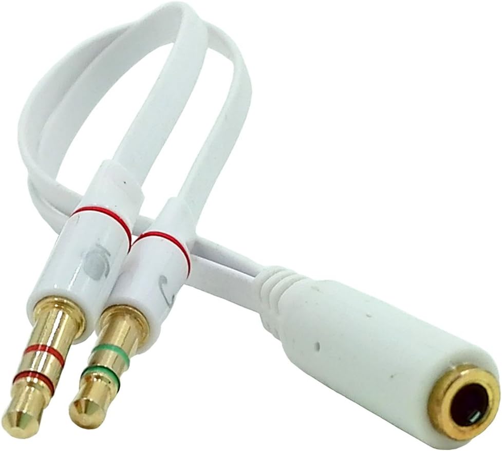 EPGardening 3.5mm Female to 2 3.5mm Male Gold Plated Headphone Mic Audio Y Splitter Stereo Splitter Flat Cable Coler White