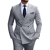 Mens Suit Slim Fit Formal 2 Piece Double Breasted Suit Men Business Tuxedo Set Wedding Prom Groom Suits