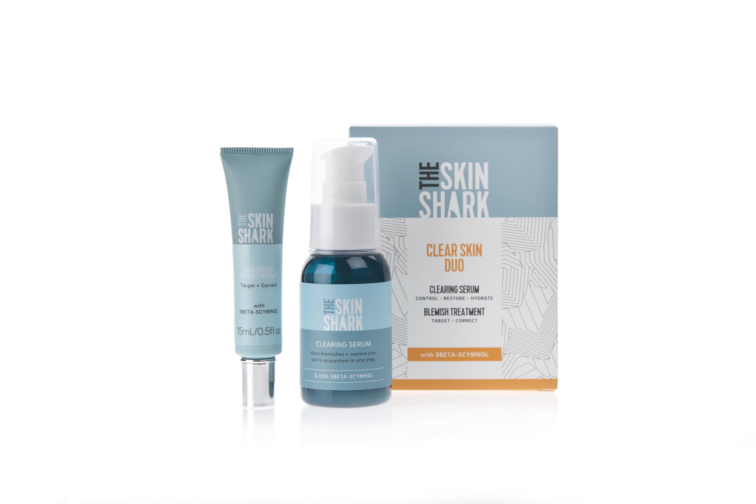 The Skin Shark Blemish Control Duo (2 x Topical Skin Support Treatments) - Breakout Control Gel & Breakout Clearing Serum Duo - With 5Beta-Scymnol - Gentle, Hydrating Formula that Protects & Prevents