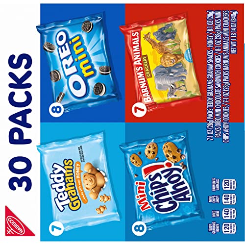 NABISCO TEAM FAVORITES VARIETY PACK, OREO MINI, CHIPS AHOY! MINI, TEDDY GRAHAMS HONEY & BARNUM’S ANIMAL CRACKERS, 30 SNACK PACKS