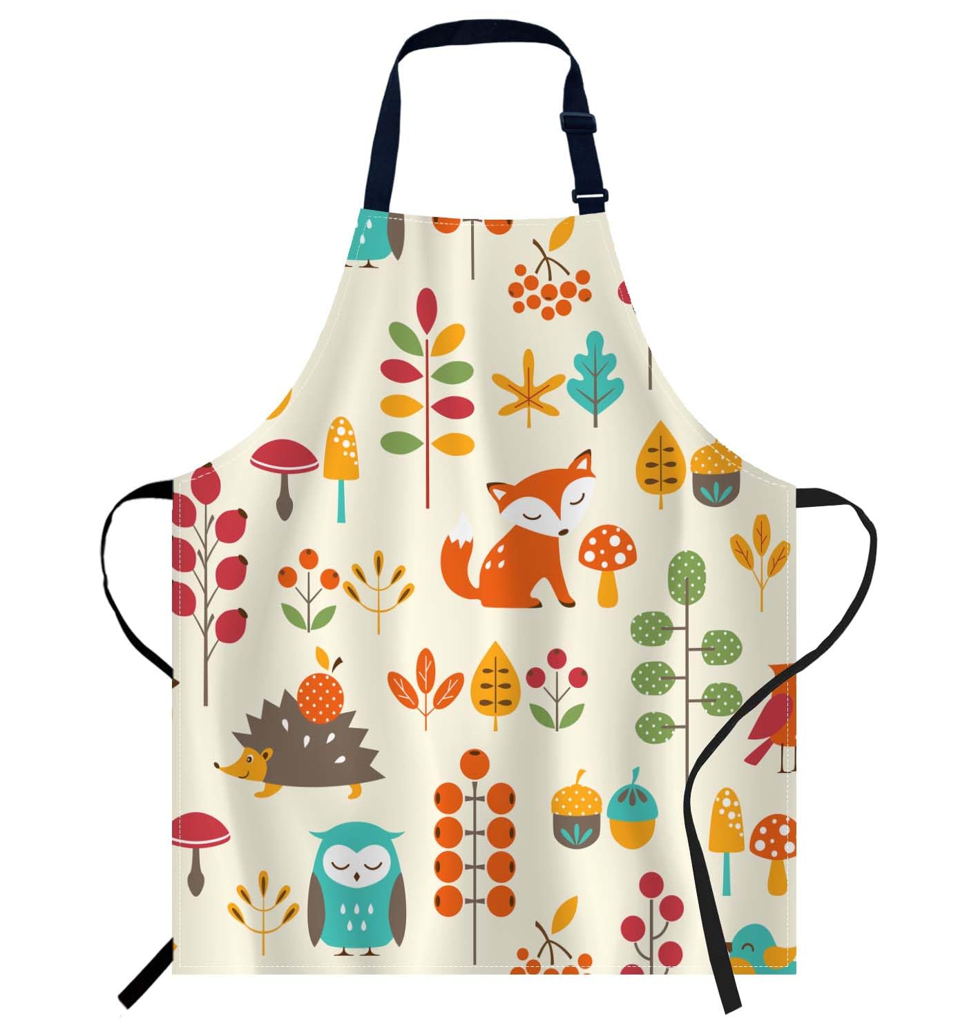 Smooffly Autumn Pattern with Cute Animals Apron Unisex Adjustable Bib Apron Cooking Kitchen Chef Women Men Aprons for Home Kitchen, Restaurant,Coffee House,Shop,Garden