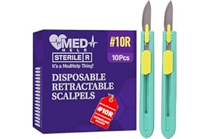 MedHelp Retractable Disposable Scalpel 10R Disposable Dermaplaning Blades 10R with Plastic Handle, Dermablade Blades. Individually Wrapped 10R Blade - Box of 10