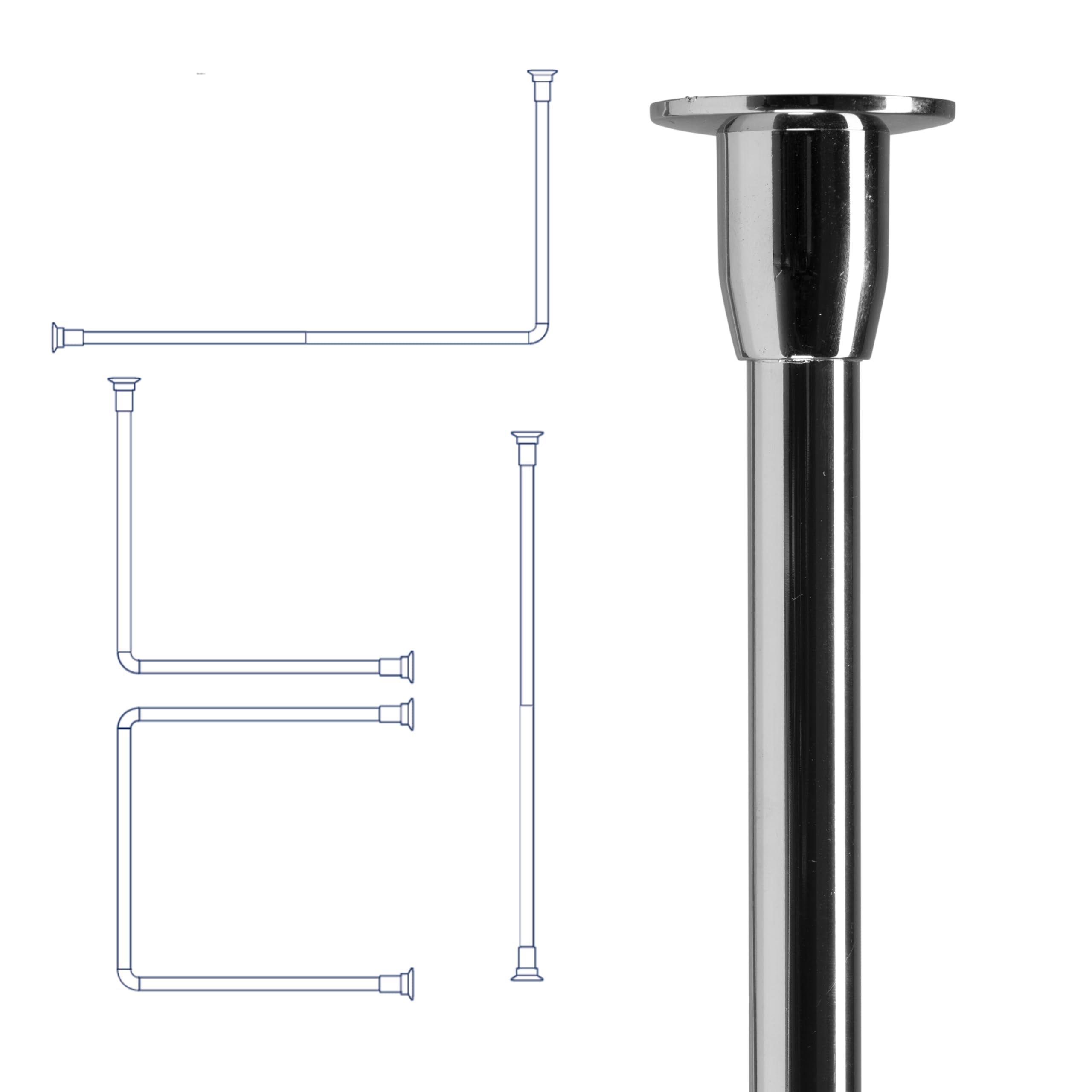Croydex AD115144 Fineline Shower Rod and Rail Kit, Stainless Steel, Chrome, straight upto 2520mm