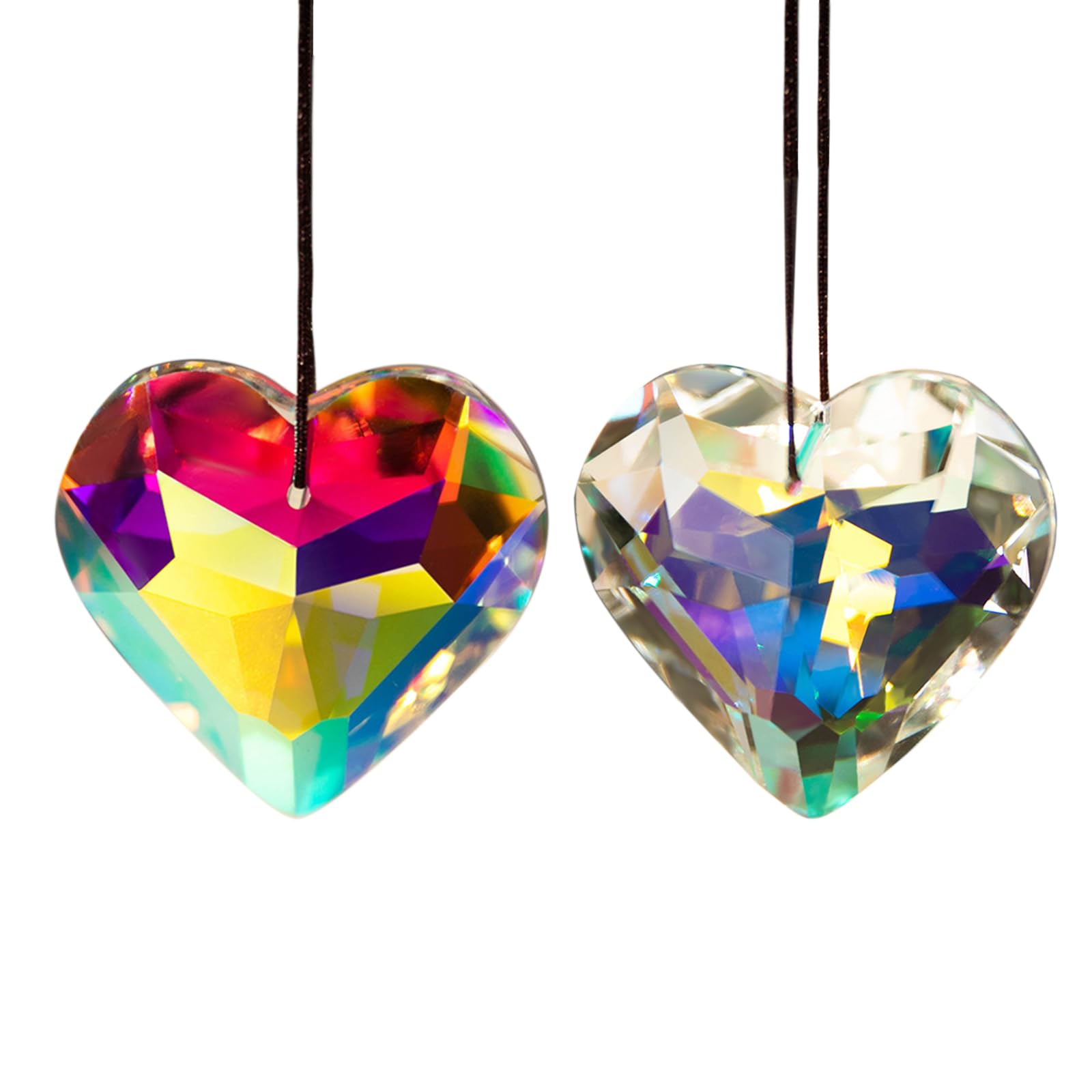 2pcs Crystal 45mm Heart Pendant Rainbow Maker Crystal Ball Prism Pendant Heart Shape Window Sun Catchers Chandelier Prism Hanging Ornaments Home Decor