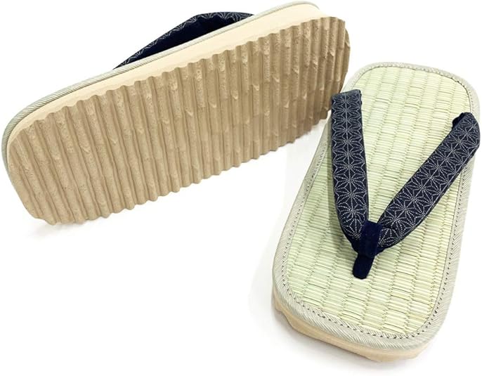 Asayu Japan Traditionele Tatami Sandalen Setta Zori – Blauw (Maat 43–46) – Handgemaakt in Japan – Comfortabele Japanse Slippers van Tatami Gras – Authentieke Japanse Schoenen voor Binnen & Buiten