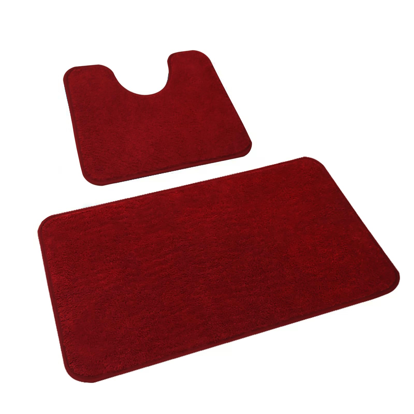 Rururug 2-Piece Bathroom Rug Set, Soft Microfibre Bathroom Mat and Toilet Rug with Cut-Out, Non-Slip Bath Mat, Washable, Red, 50 x 80 cm + 50 x 40 cm