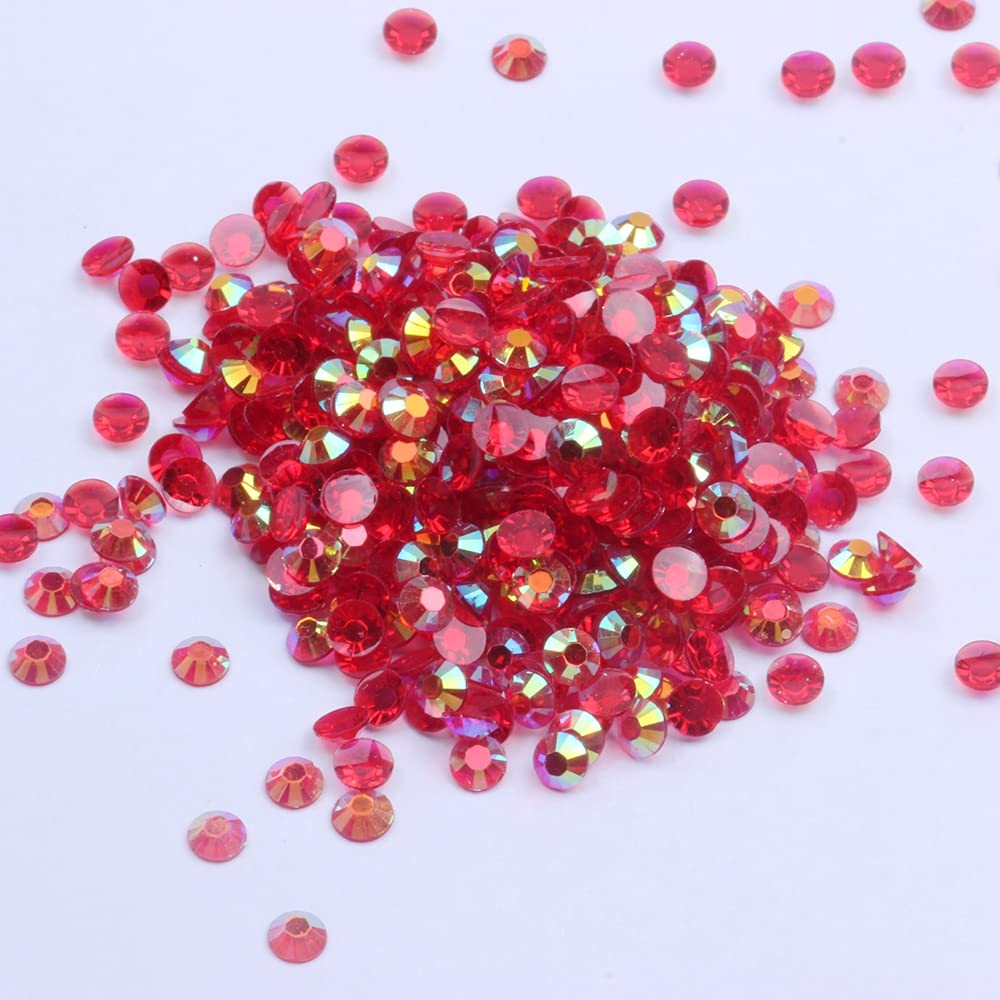 MajorCrafts 2000pcs 5mm ss20 Clear Red AB Flat Back Round 14 Facets Resin Rhinestones Arts and Crafts Embellishment Gems T20