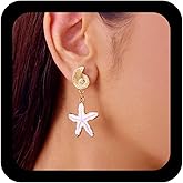 Andelaisi Boho Resin Starfish Dangle Earrings Vintage Seashell Cowrie Earrings White Starfish Drop Earring Personalized Shell Stud Earring Jewelry for Women