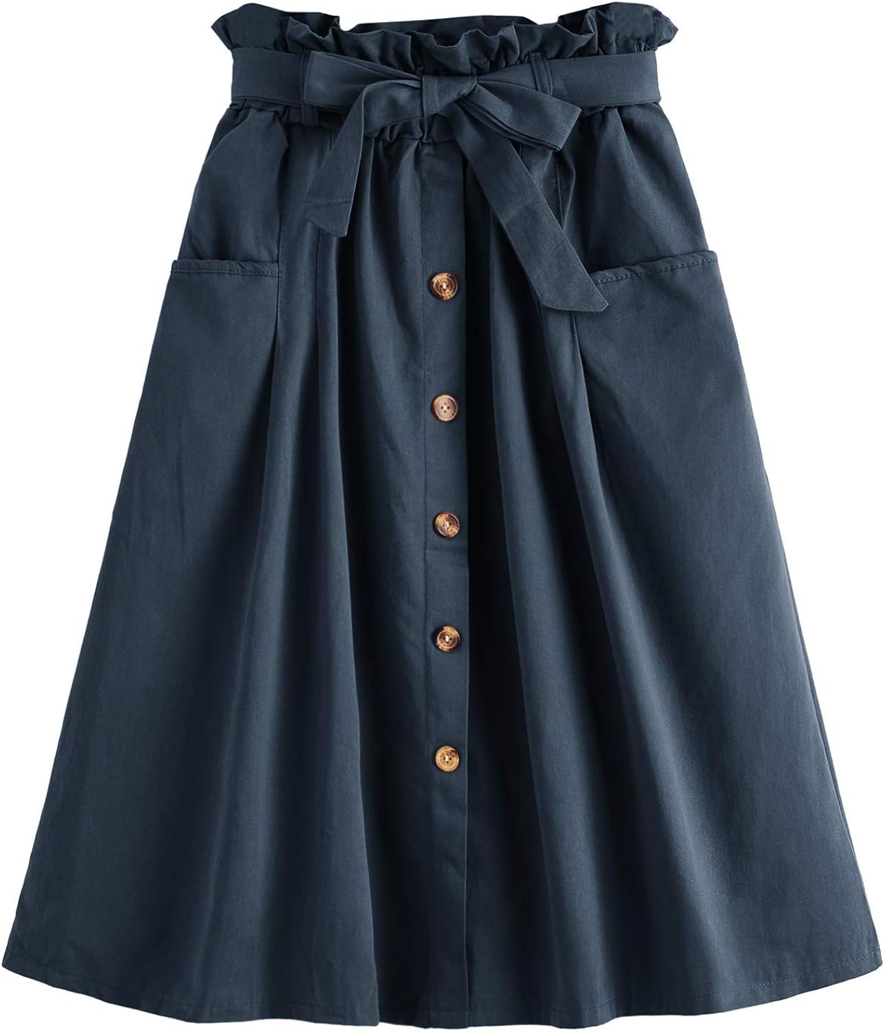 SweatyRocks Women's Casual High Waist Pleated A-Line Midi Skirt with Pocket at  Women’s Clothing store