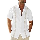 Makkrom Men Cuban Guayabera Shirts Linen Short Sleeve Button Down Cotton Mexican Beach Wedding Shirt