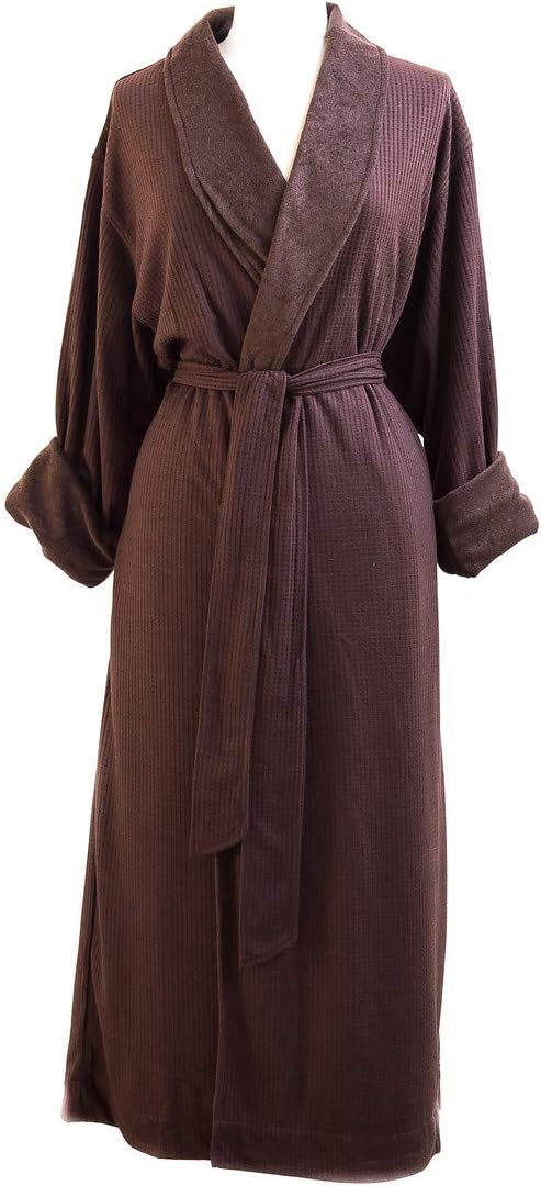 Telegraph Hill Telegraph Hill Luxury Double Layer Knit Weave Microfiber Spa Bathrobe, Large, Chocolate Waffle, 2.65 Pound